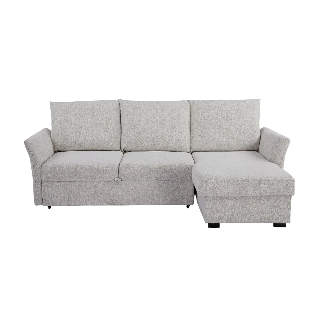 Arlo Fabric 3 Seater Reversible Corner Sofa Bed with Storage – Beige - Image 11