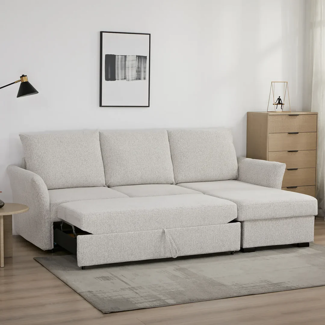 Arlo Fabric 3 Seater Reversible Corner Sofa Bed with Storage – Beige - Image 12