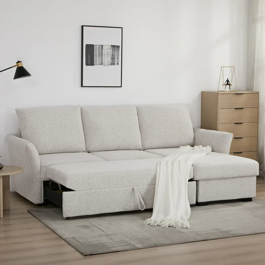 Arlo Fabric 3 Seater Reversible Corner Sofa Bed with Storage – Beige - Image 13
