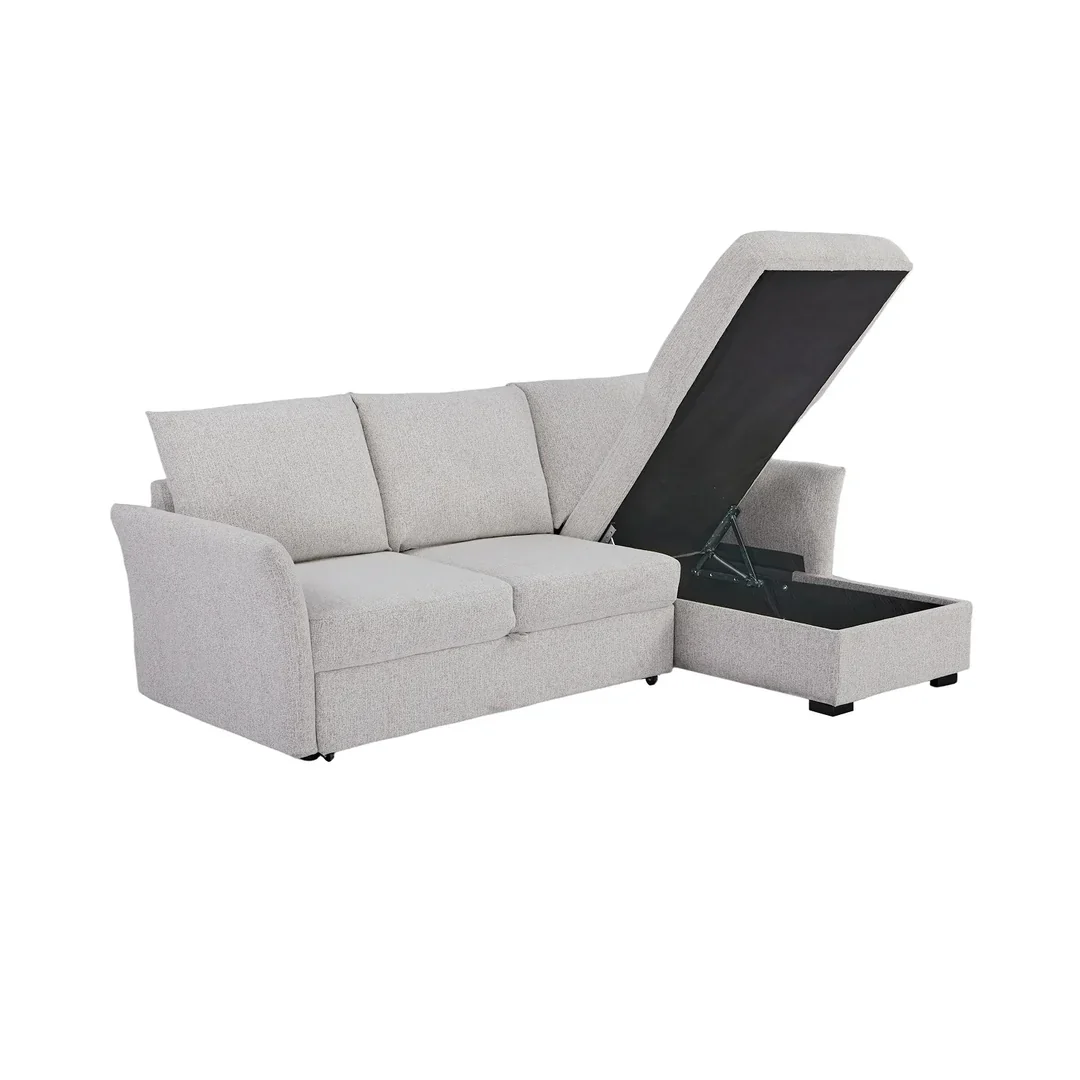 Arlo Fabric 3 Seater Reversible Corner Sofa Bed with Storage – Beige - Image 7