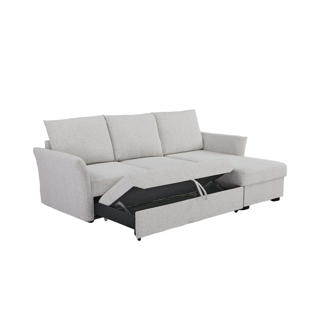 Arlo Fabric 3 Seater Reversible Corner Sofa Bed with Storage – Beige - Image 8