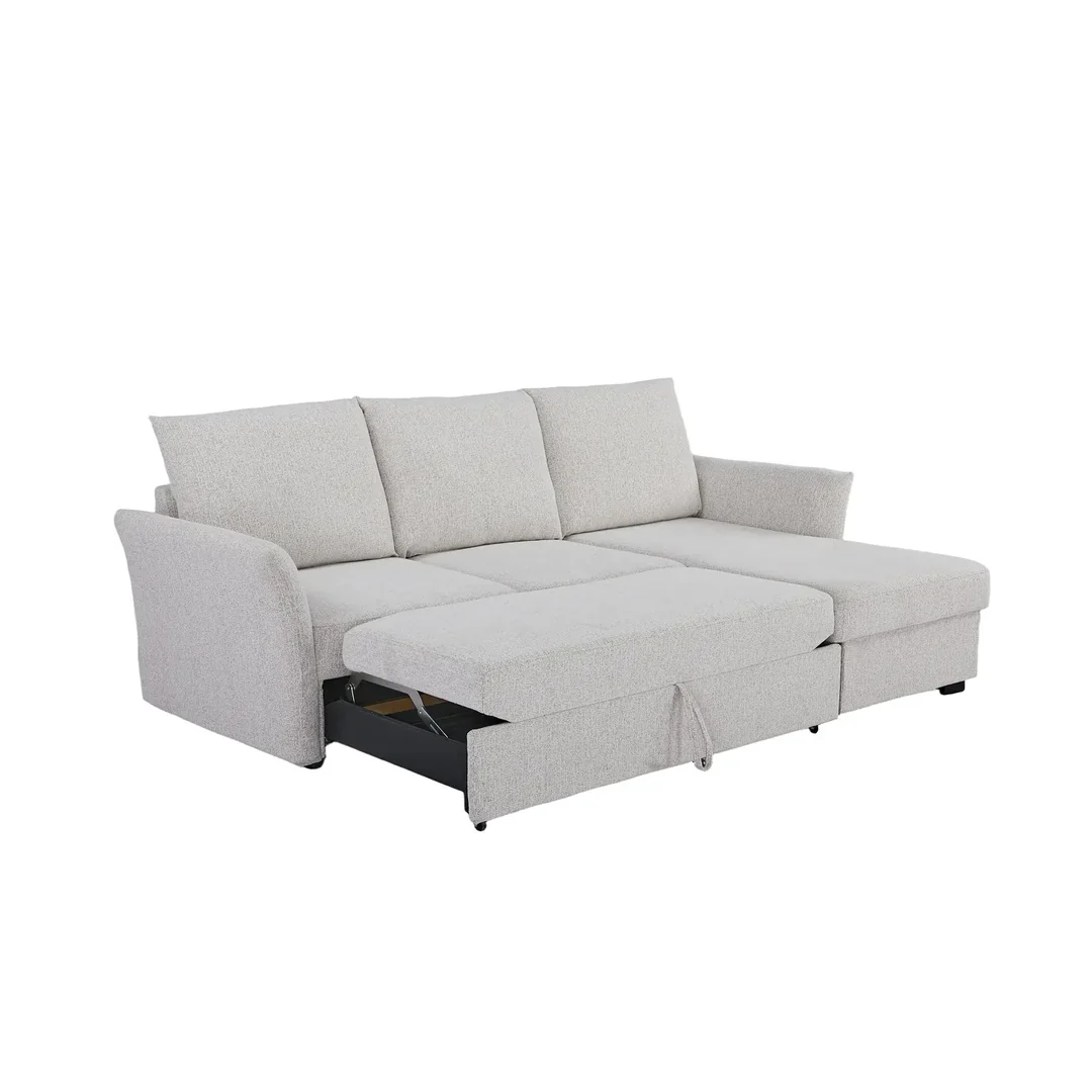 Arlo Fabric 3 Seater Reversible Corner Sofa Bed with Storage – Beige - Image 9