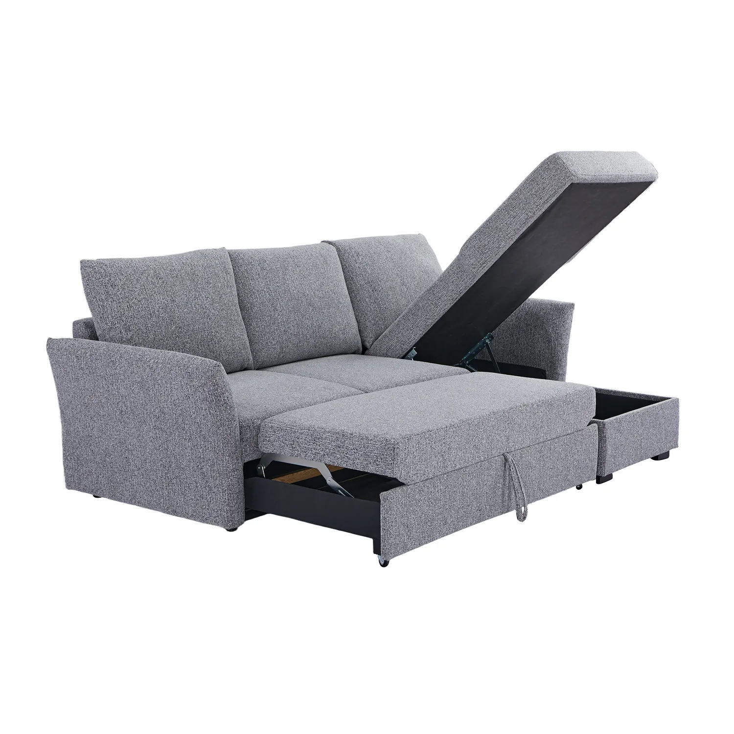 Arlo Fabric 3 Seater Reversible Corner Sofa Bed with Storage – Dark Grey - Image 11