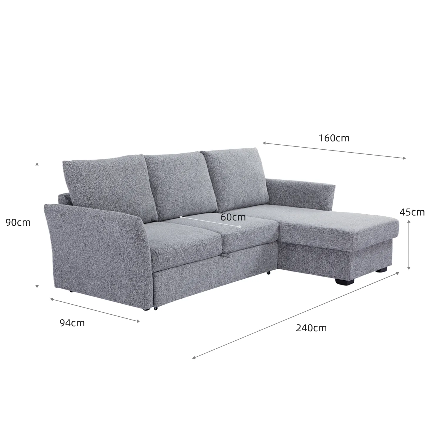 Arlo Fabric 3 Seater Reversible Corner Sofa Bed with Storage – Dark Grey - Image 26