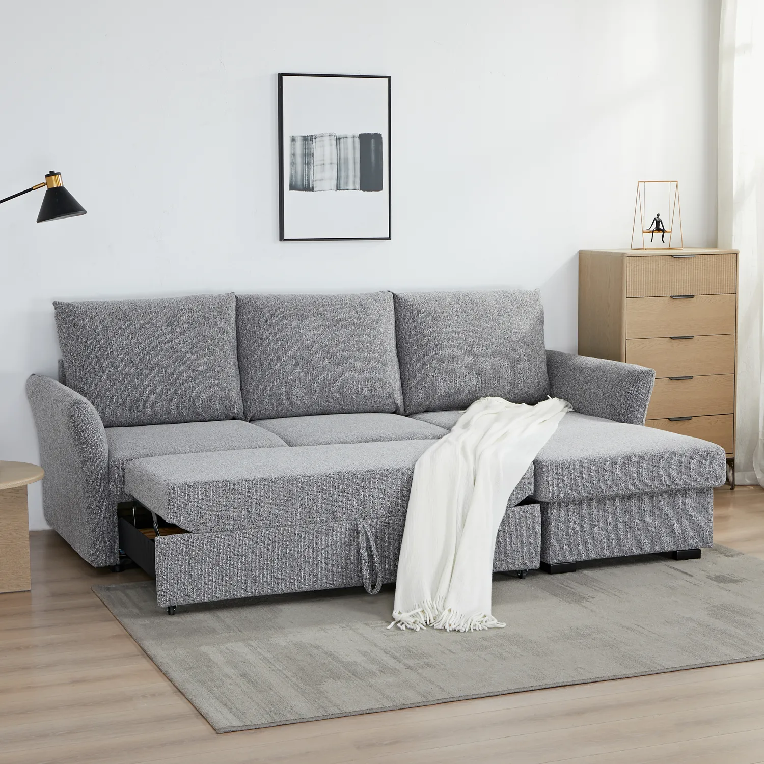 Arlo Fabric 3 Seater Reversible Corner Sofa Bed with Storage – Dark Grey - Image 3