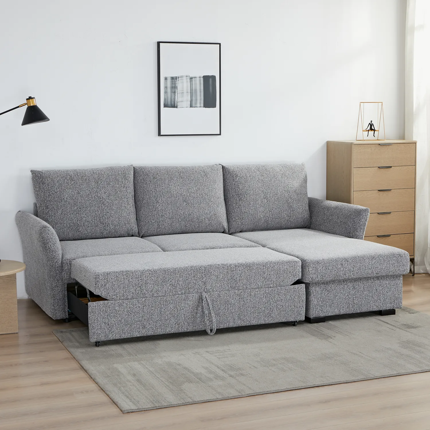 Arlo Fabric 3 Seater Reversible Corner Sofa Bed with Storage – Dark Grey - Image 4