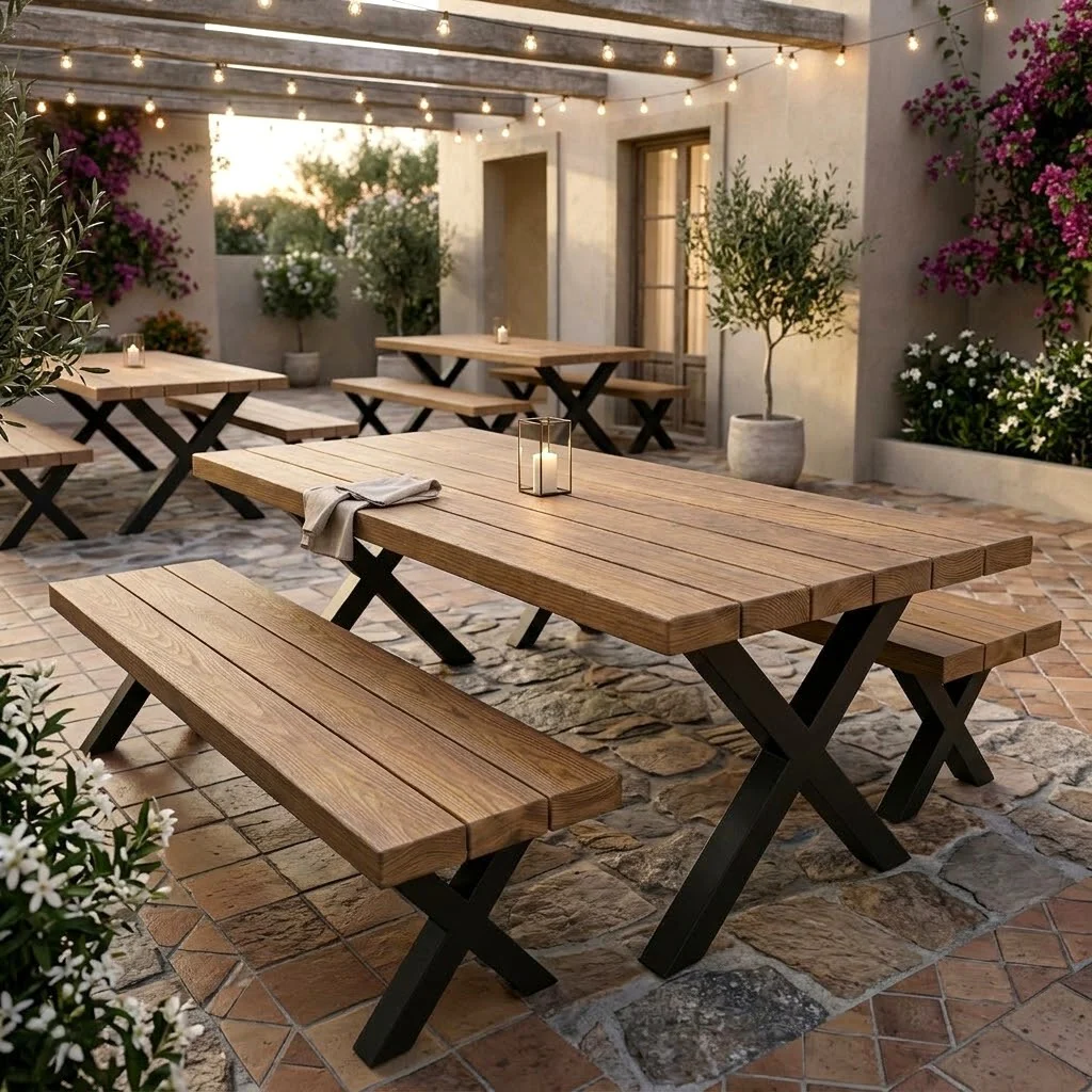 Commercial Premium Solid Oak Slatted Outdoor Table - Image 3