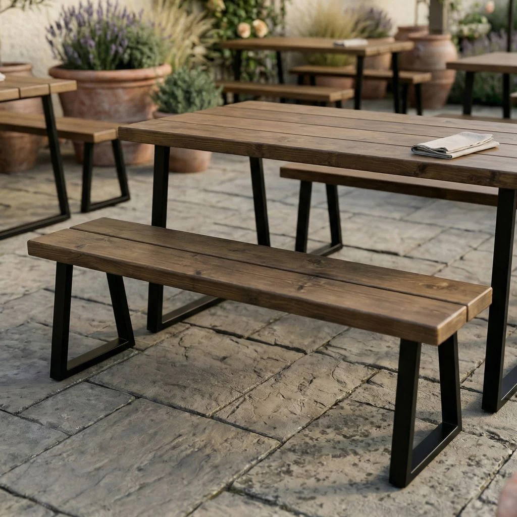Commercial Rustic Slatted Outdoor Bench - Image 3