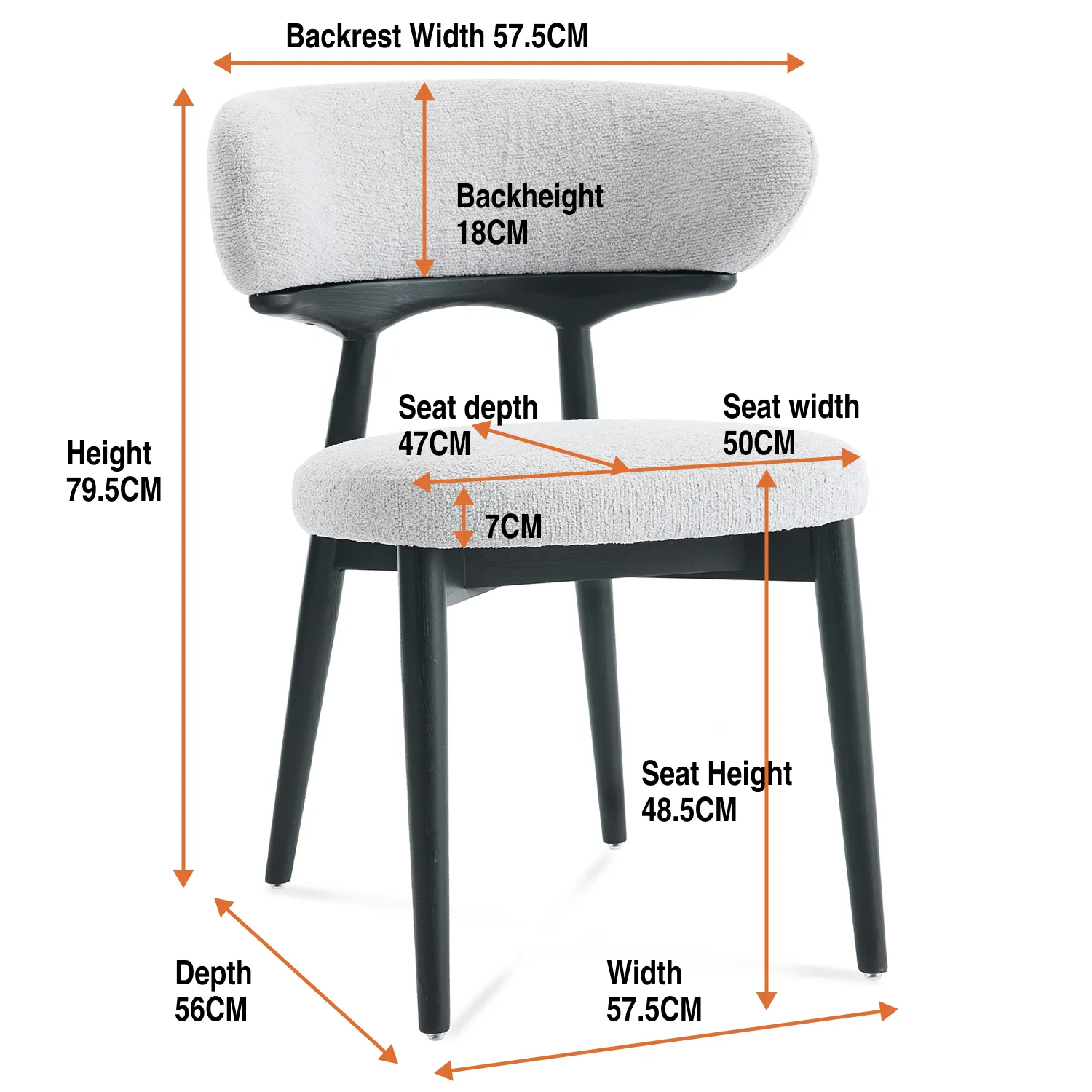 Elysian Dining Chair – Light Grey Bouclé Fabric (Set of 2) - Image 19