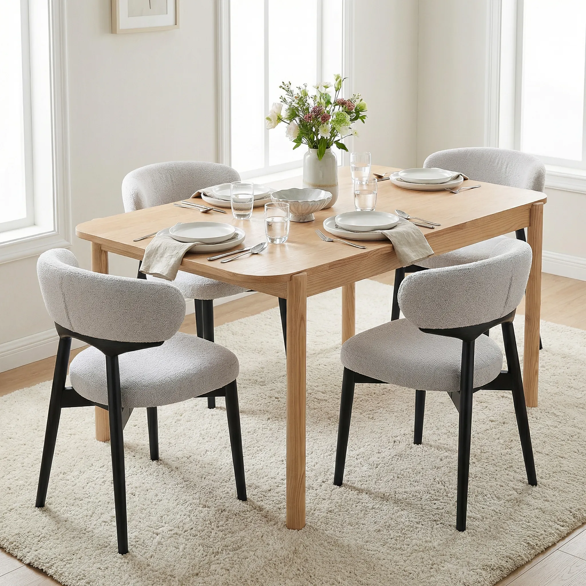 Elysian Dining Chair – Light Grey Bouclé Fabric (Set of 2) - Image 3