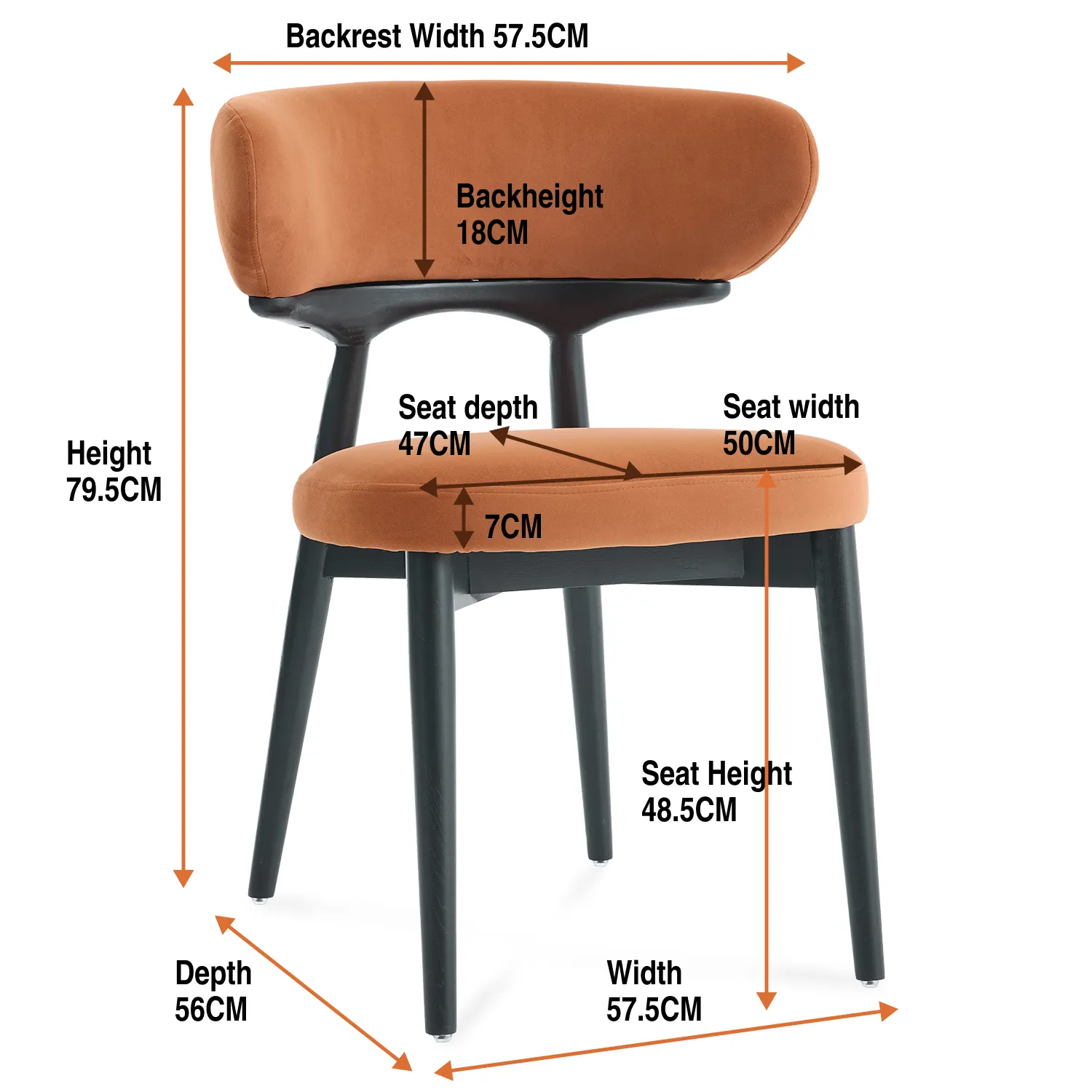 Elysian Dining Chair – Rustic Orange Fabric (Set of 2) - Image 19