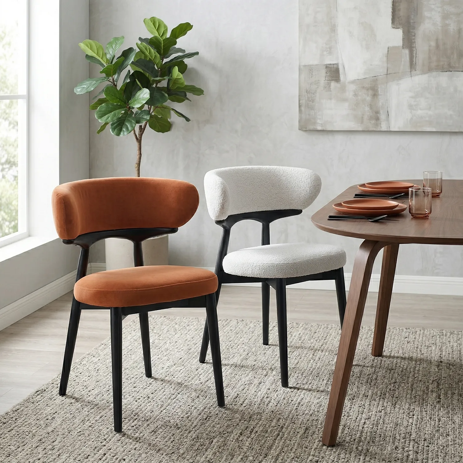 Elysian Dining Chair – Rustic Orange Fabric (Set of 2) - Image 4