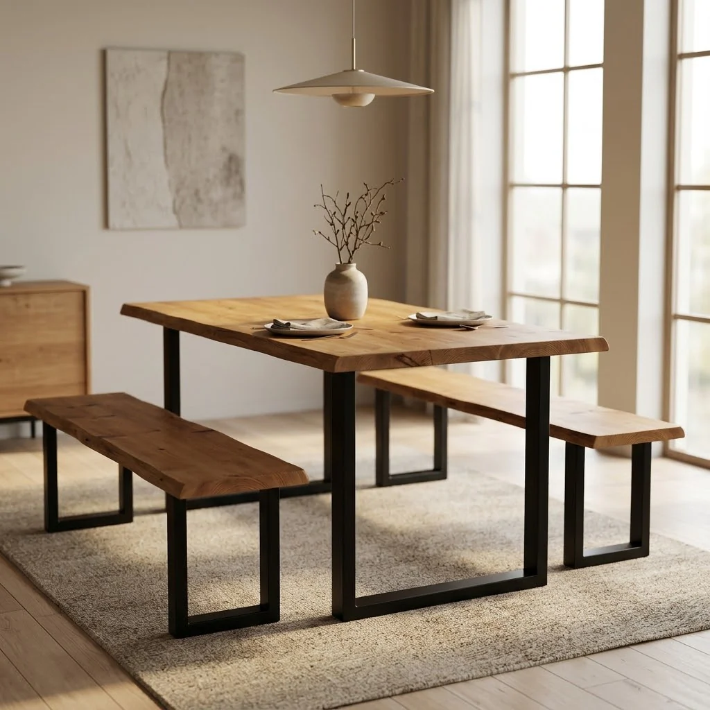 Live Edge Sleek & Slender Rustic Dining Table - Image 3