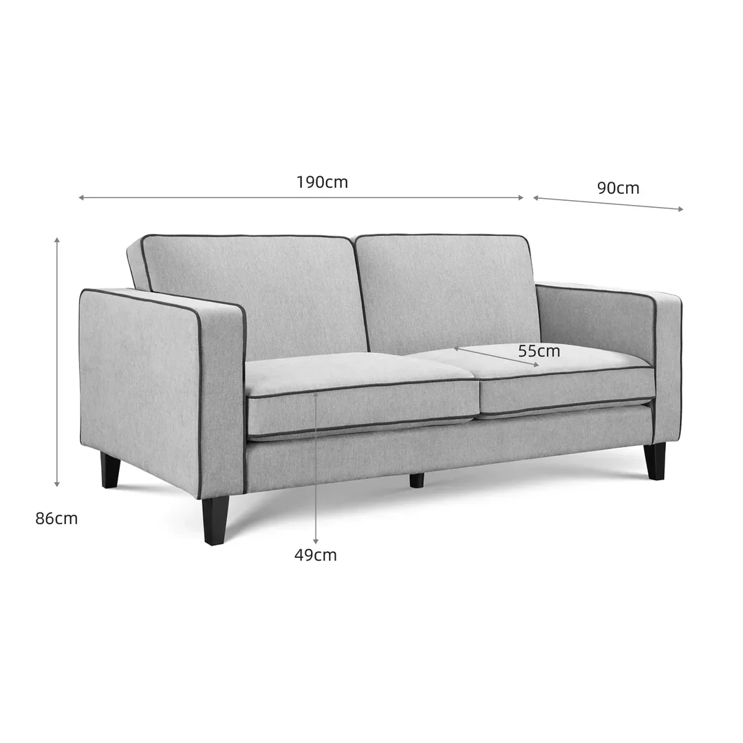 Monroe 3 Seater Soft Weave Fabric Sofa - Grey - Image 3