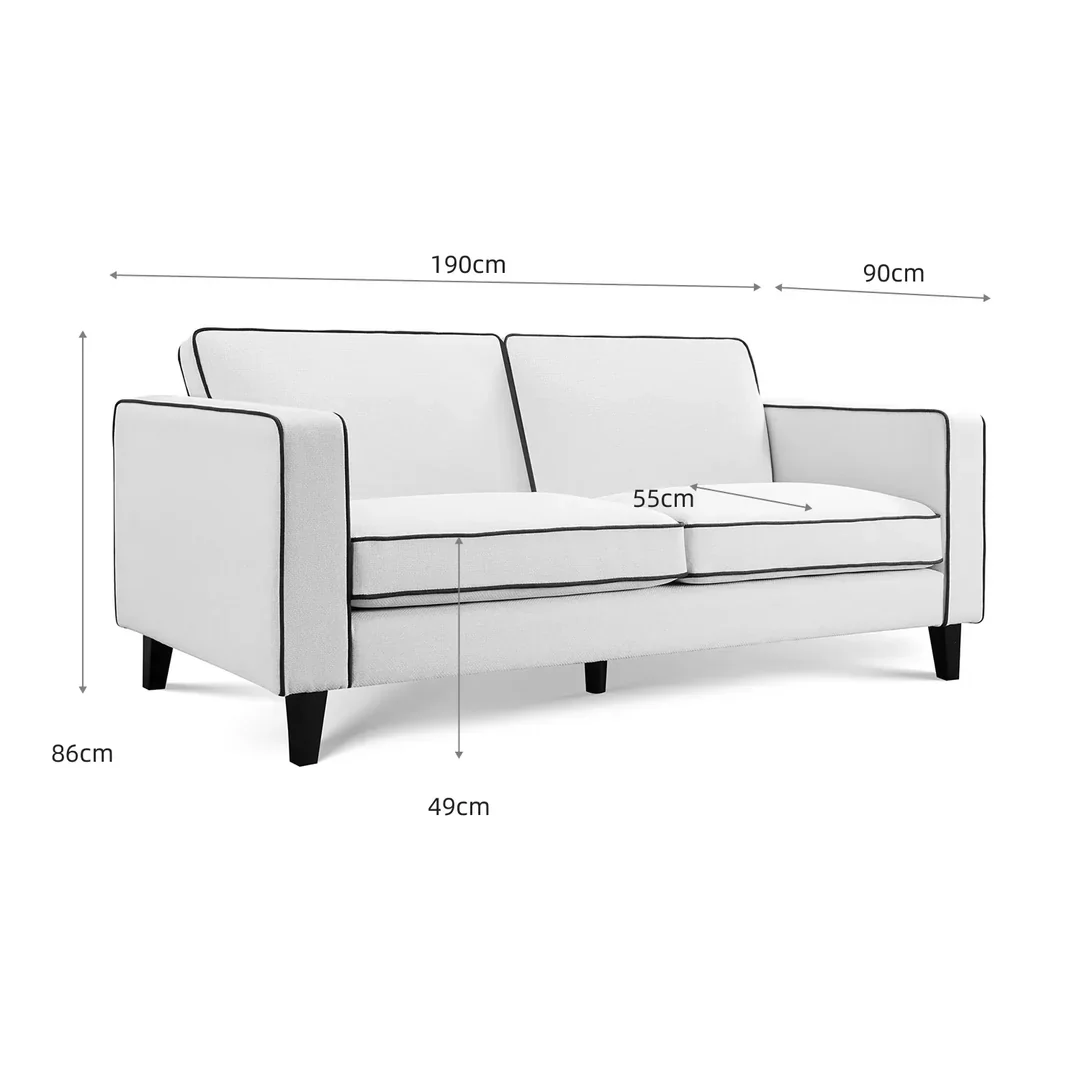 Monroe 3 Seater Soft Weave Fabric Sofa - Ivory - Image 4