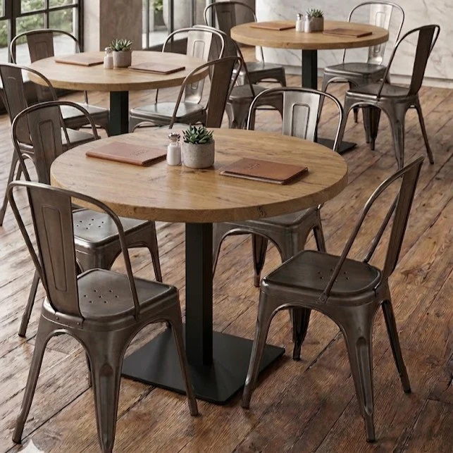 Sleek & Slender Rustic Large Round Pedestal Table
