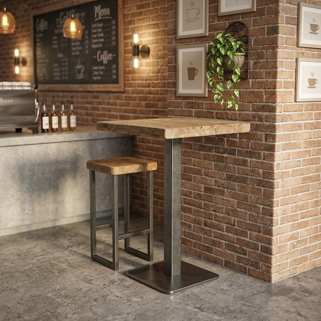 Sleek & Slender Rustic Large Square Poseur Table