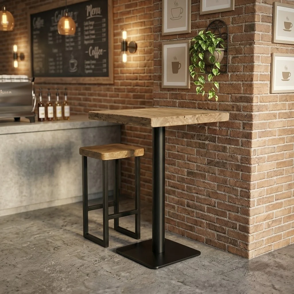 Sleek & Slender Rustic Large Square Poseur Table