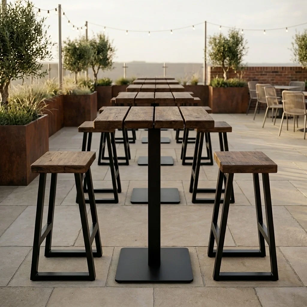 Sleek & Slender Rustic Slatted Outdoor Large Square Poseur Table