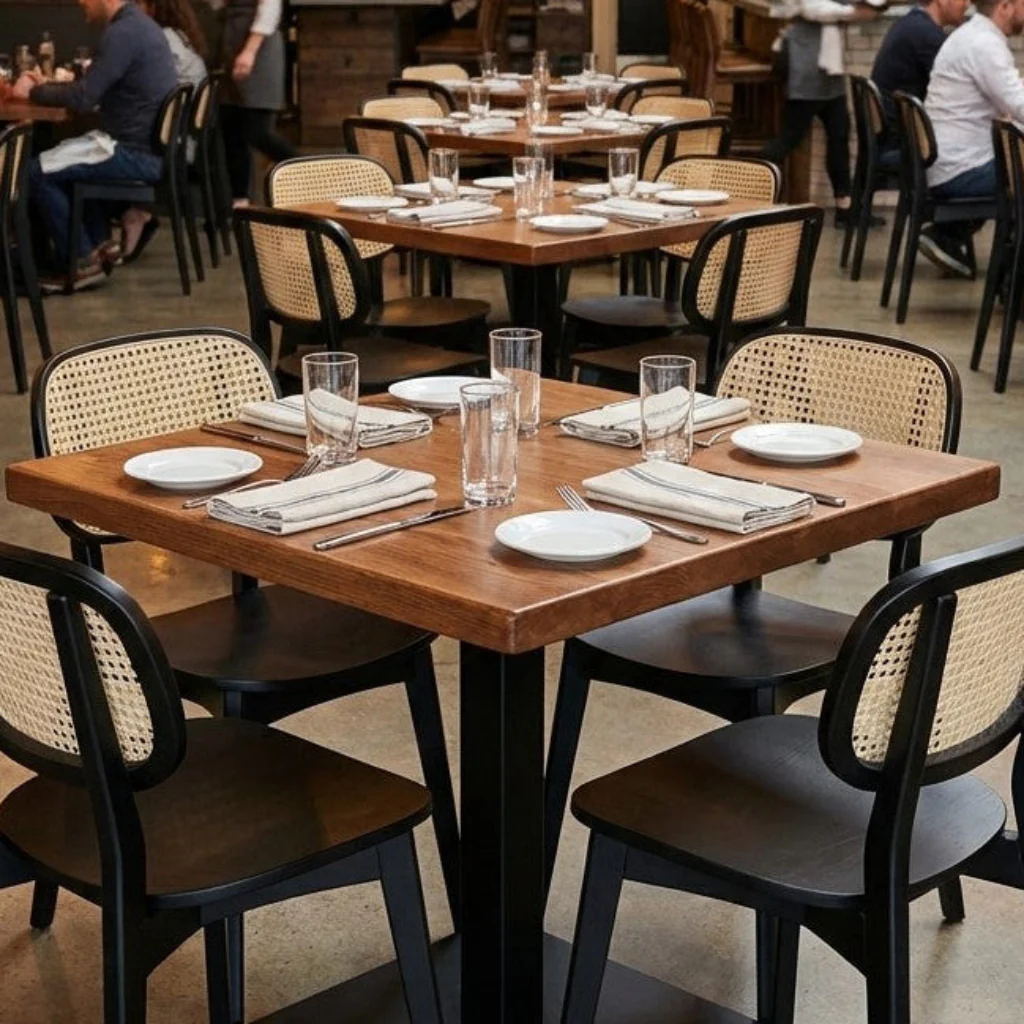 Sleek & Slender Rustic Square Pedestal Dining Tables