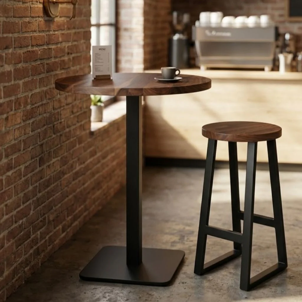 Solid Walnut Small Round Poseur Table