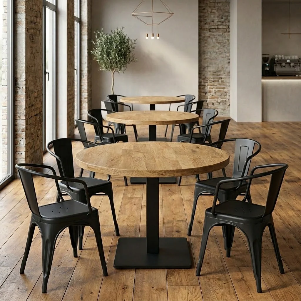 Staved Oak Large Round Pedestal Table - Image 3