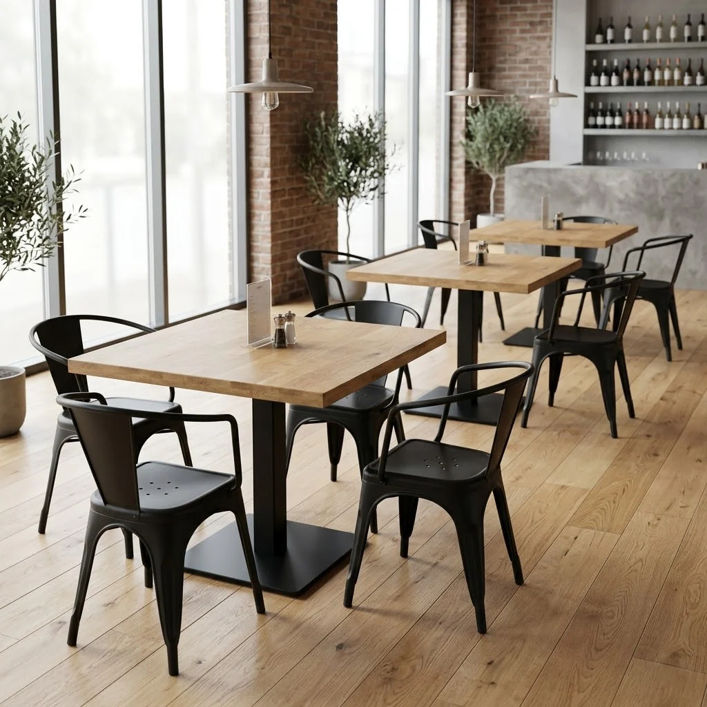 Staved Oak Large Square Pedestal Table