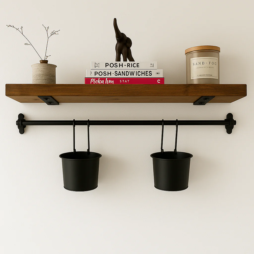 Swedish Pine Shelves with Steel Brackets