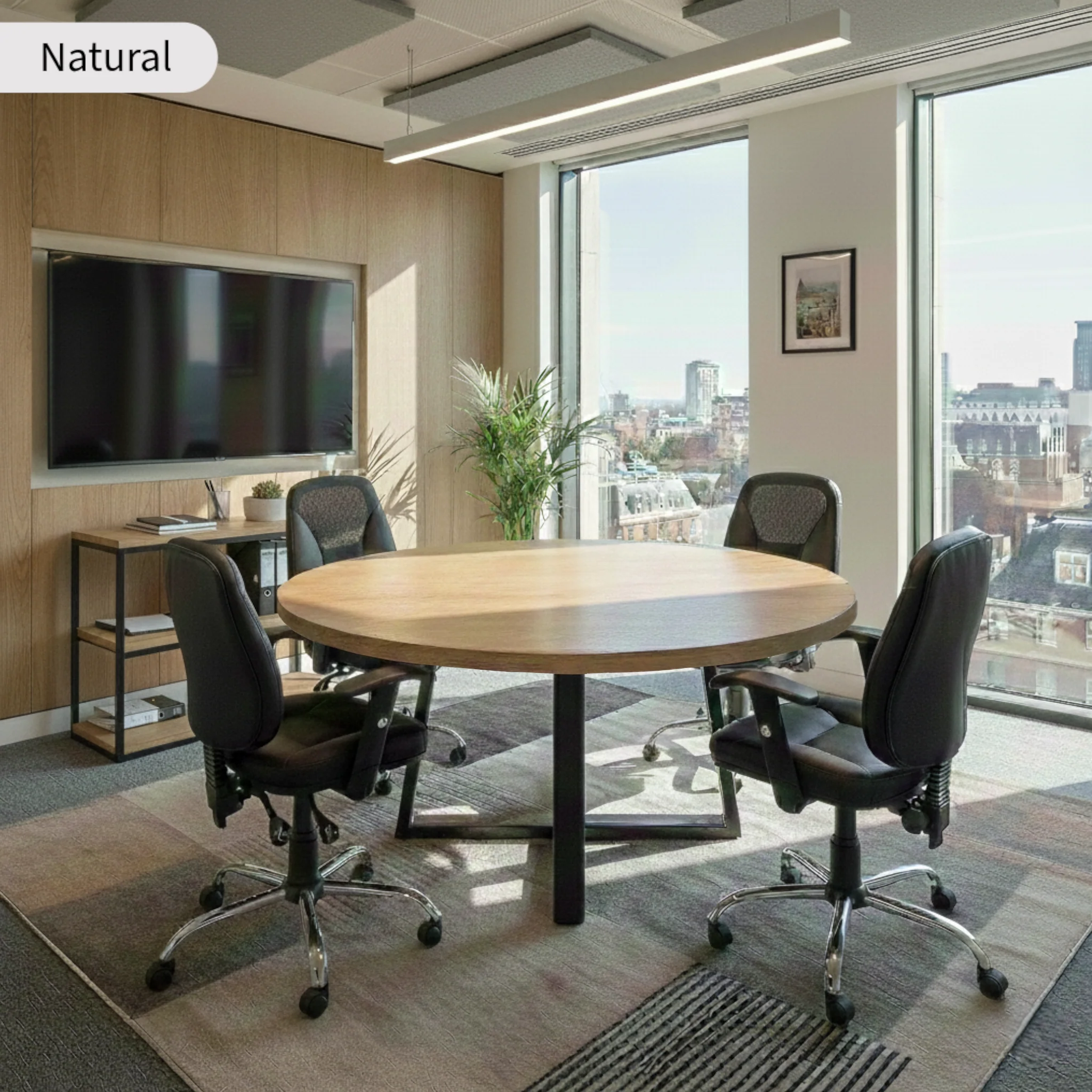 Premium Solid Oak Round Meeting Room Table - Image 3