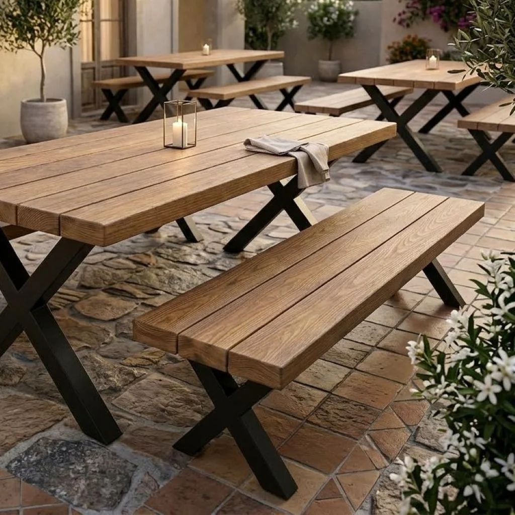 Commercial Premium Solid Oak Slatted Outdoor Bench - Image 3