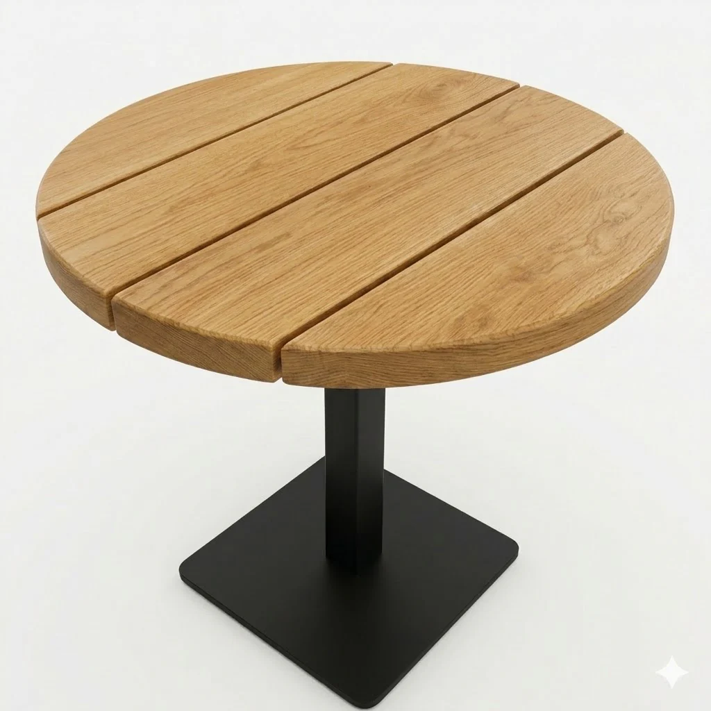 Premium Solid Oak Slatted Outdoor Round Pedestal Table - Image 3