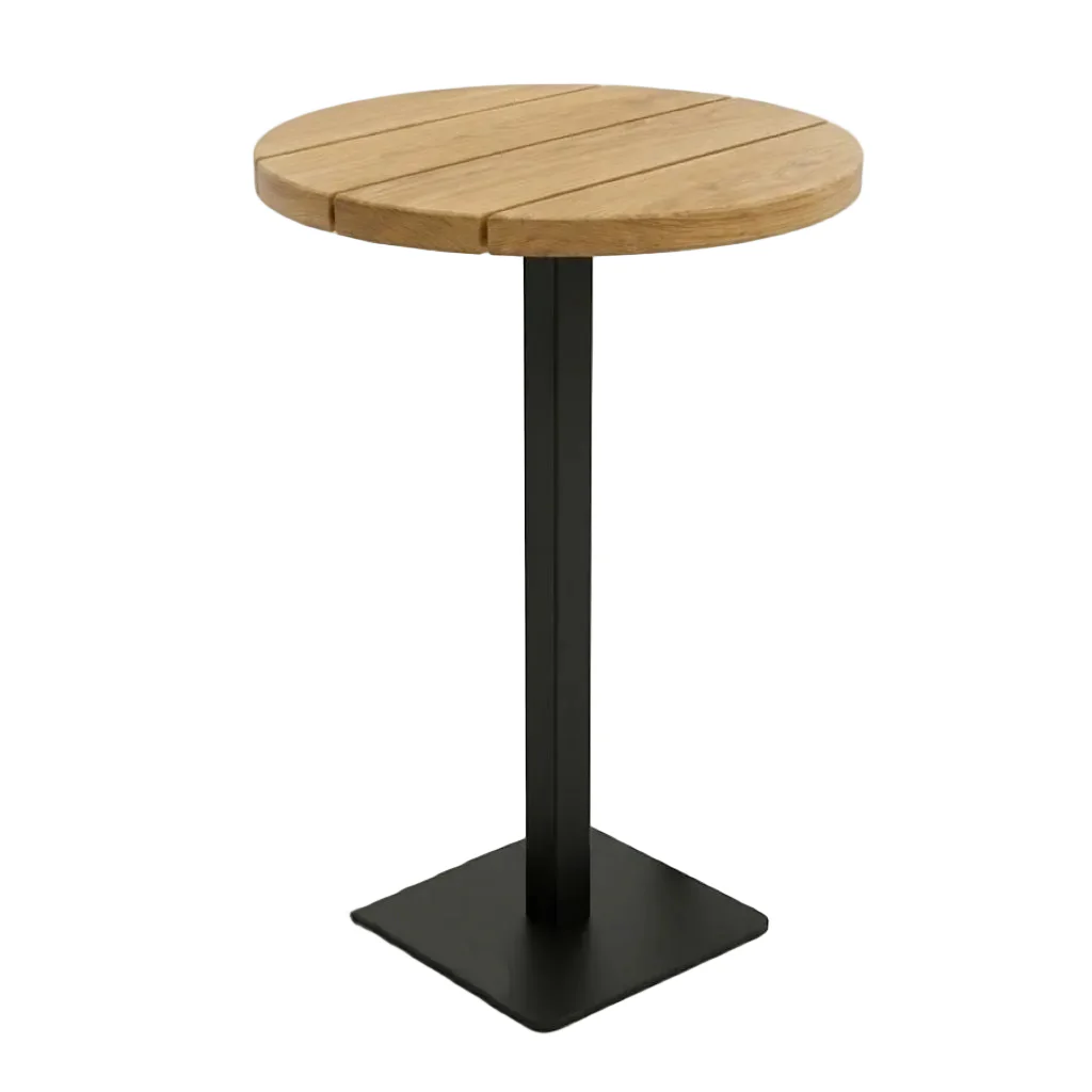 Premium Solid Oak Slatted Outdoor Round Poseur Table - Image 3