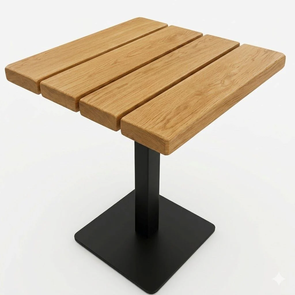 Premium Solid Oak Slatted Outdoor Square Pedestal Table - Image 3