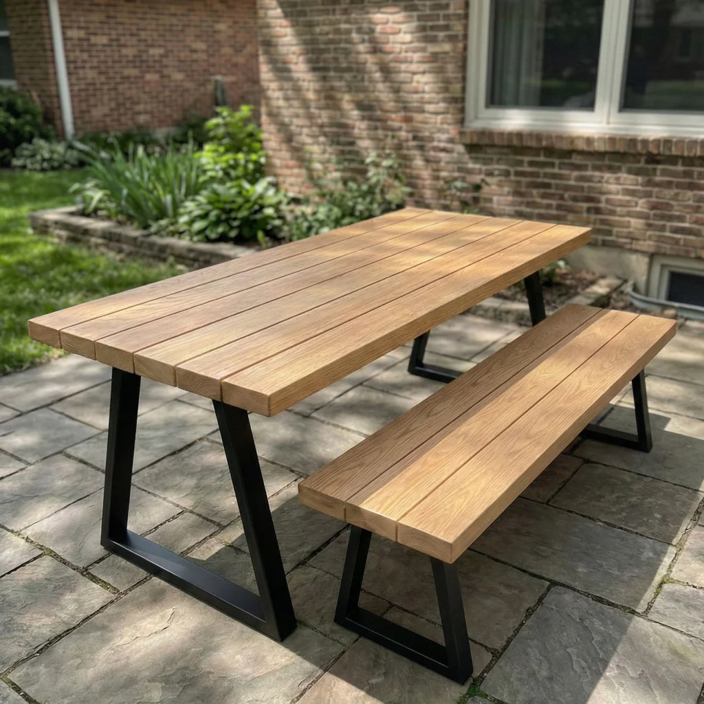 Premium Solid Oak Slatted Outdoor Table - Image 3