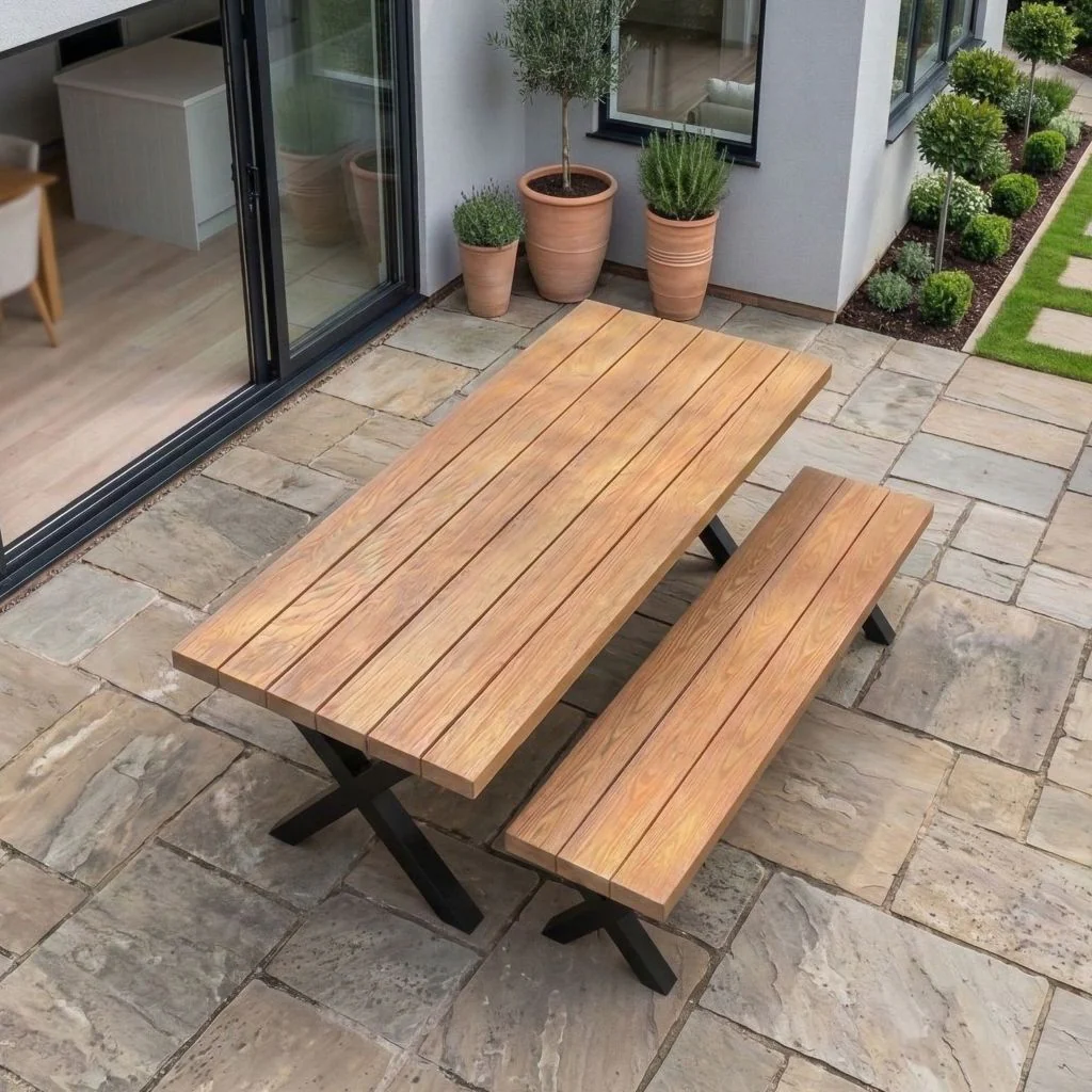 Premium Solid Oak Slatted Outdoor Table - Image 4
