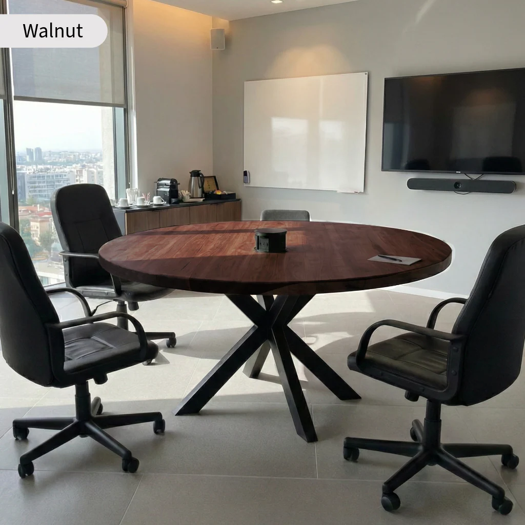 Reclaimed Round Meeting Room Table - Image 4