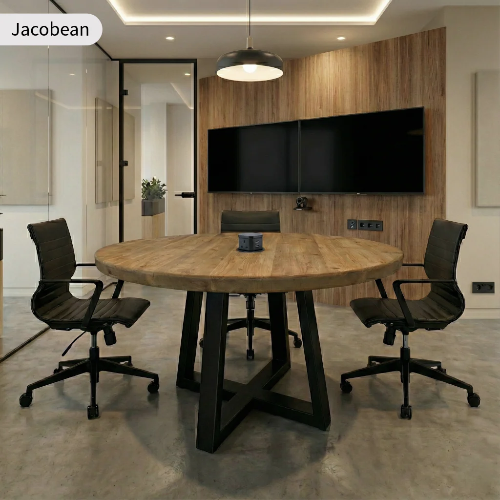 Reclaimed Round Meeting Room Table - Image 5