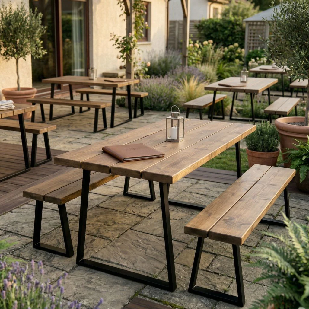 Rustic Slatted Commercial Outdoor Table - Image 3