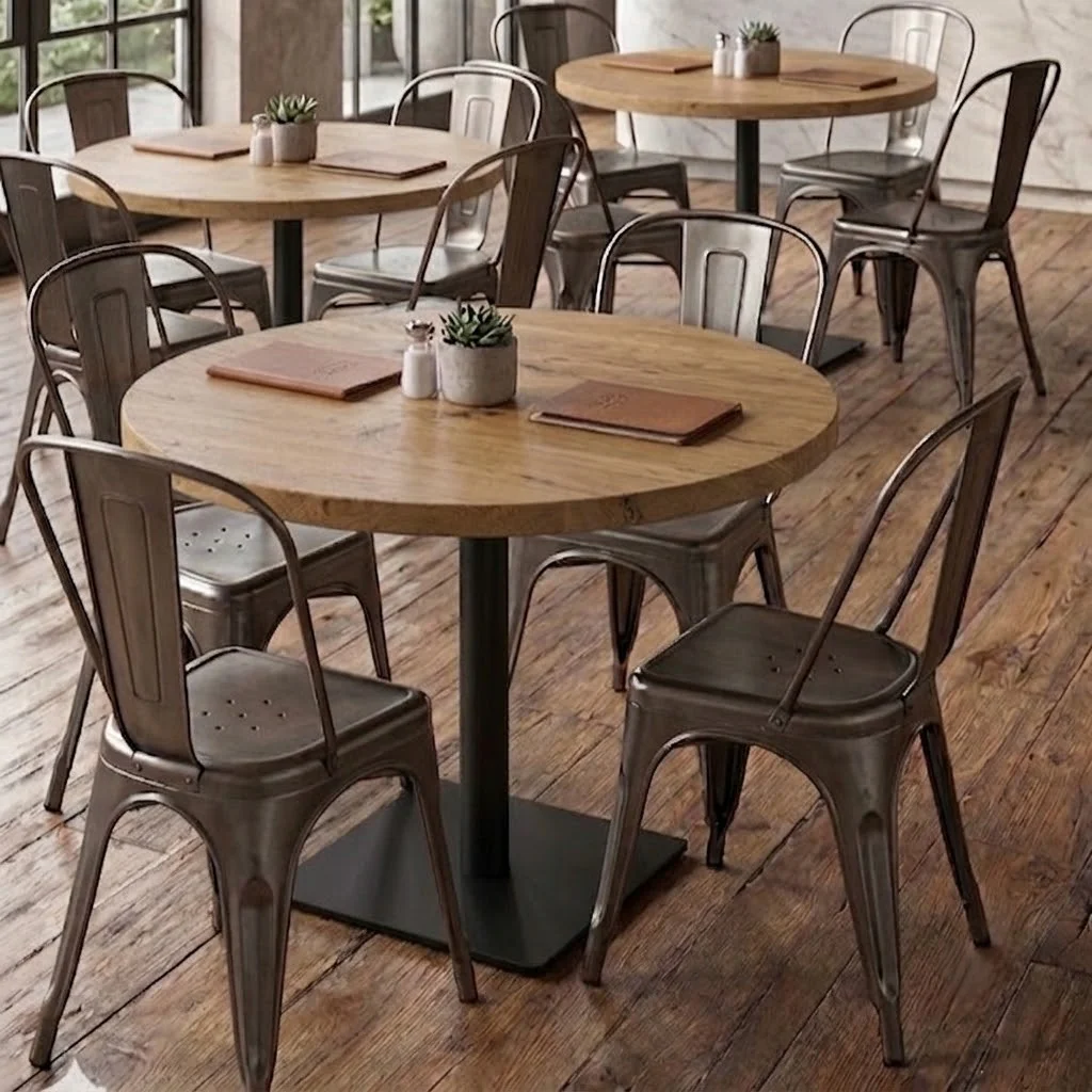 Sleek & Slender Rustic Large Round Pedestal Table