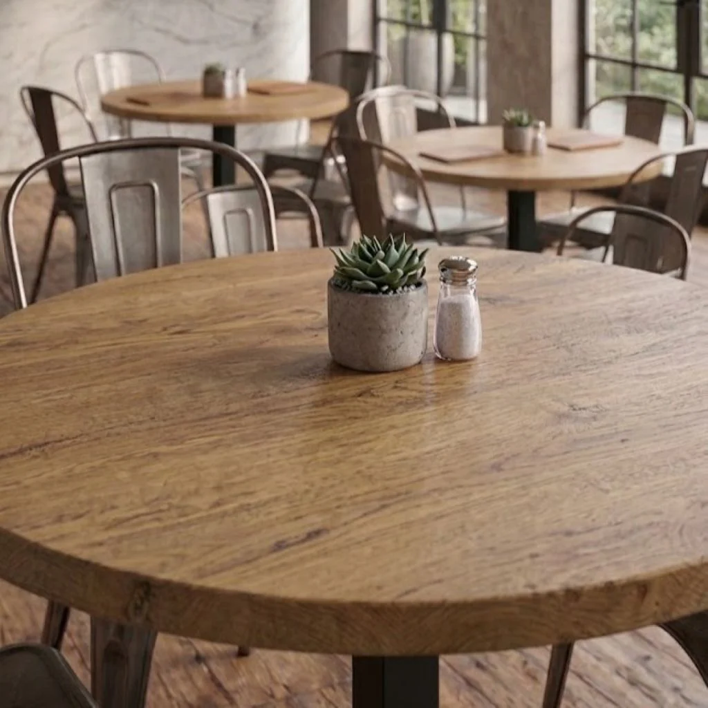 Sleek & Slender Rustic Large Round Pedestal Table - Image 2