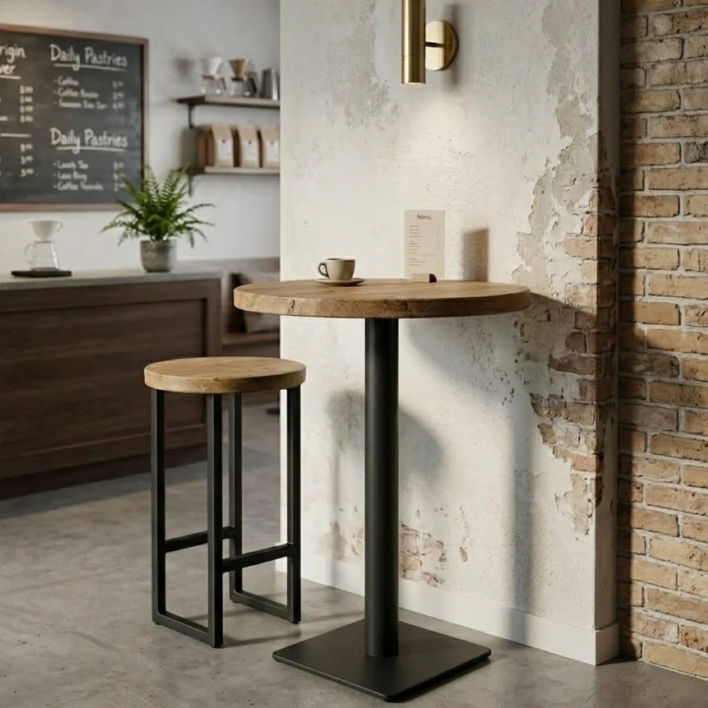 Sleek & Slender Rustic Large Round Poseur Table