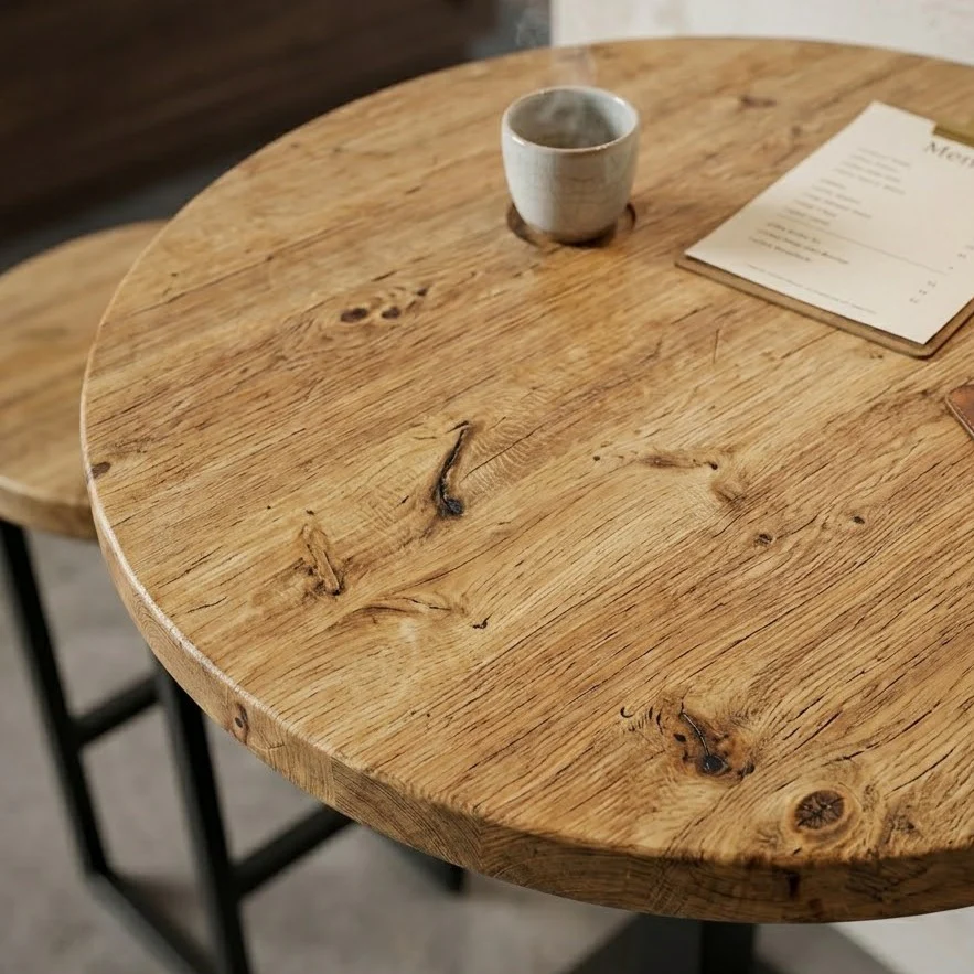 Sleek & Slender Rustic Large Round Poseur Table - Image 2