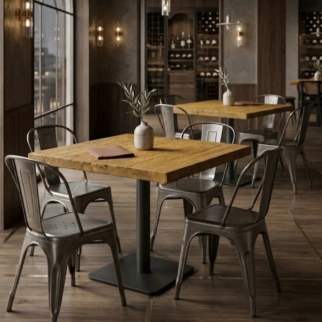 Sleek & Slender Rustic Large Square Pedestal Table - Image 3