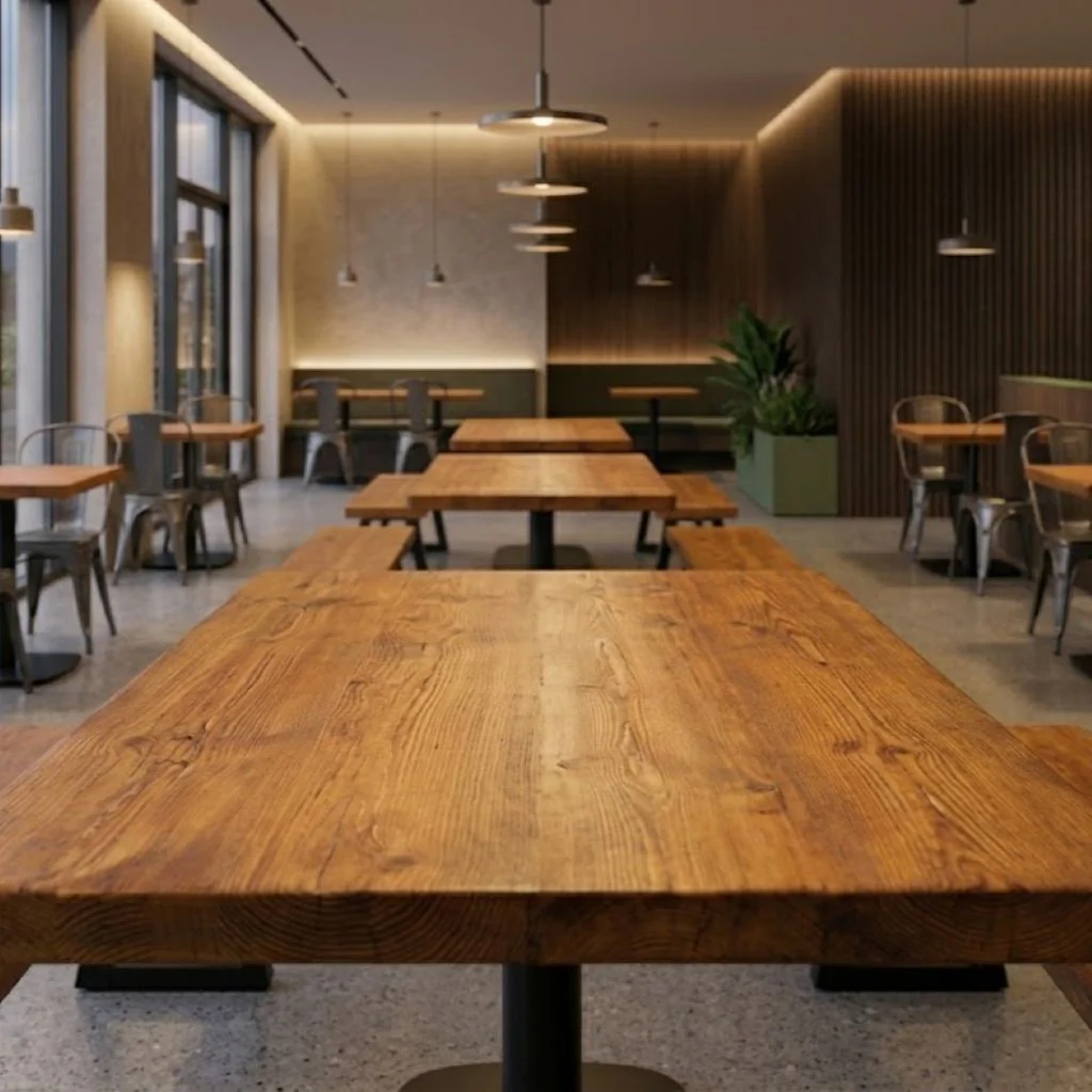Sleek & Slender Rustic Rectangular Pedestal Table - Image 2