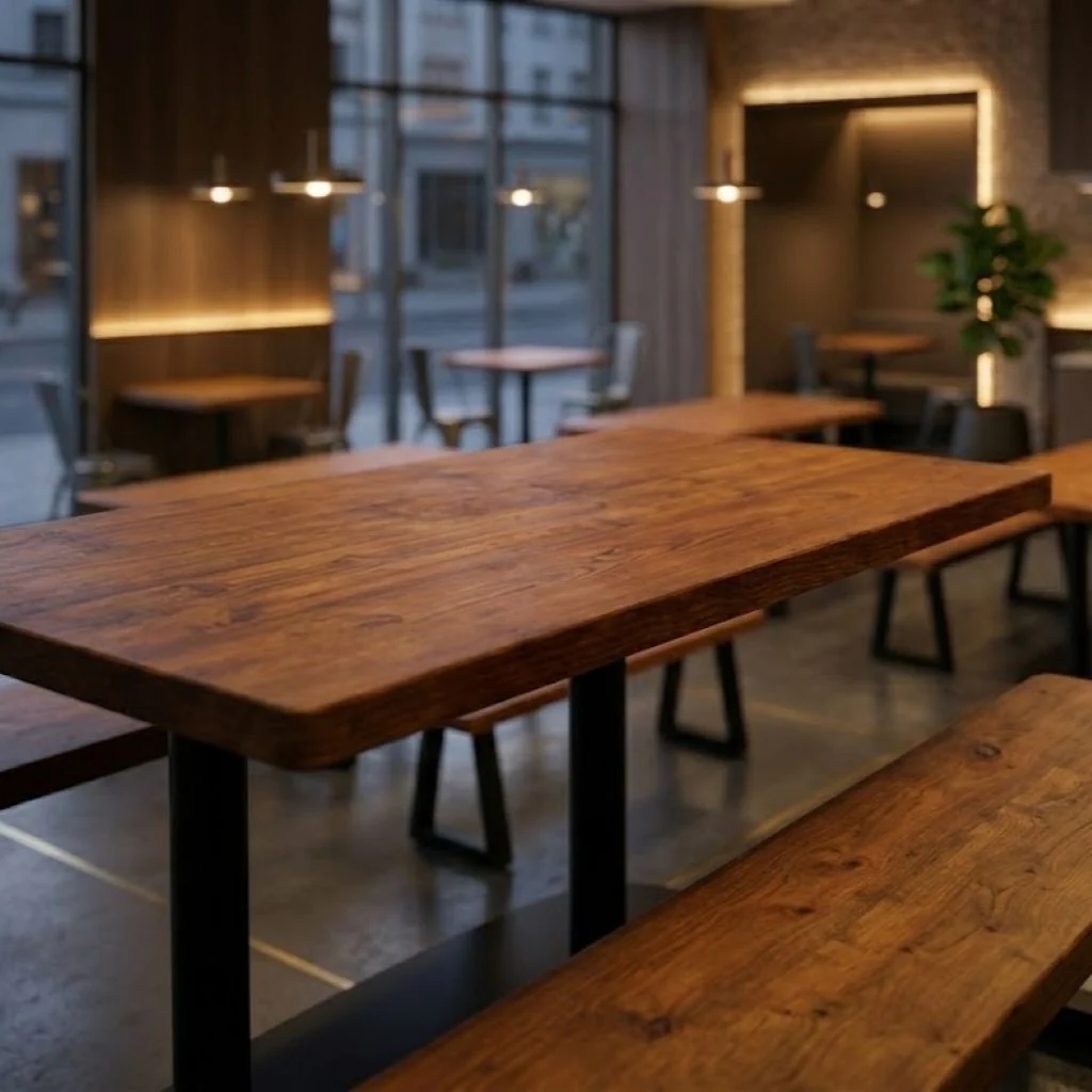 Sleek & Slender Rustic Rectangular Pedestal Table - Image 3