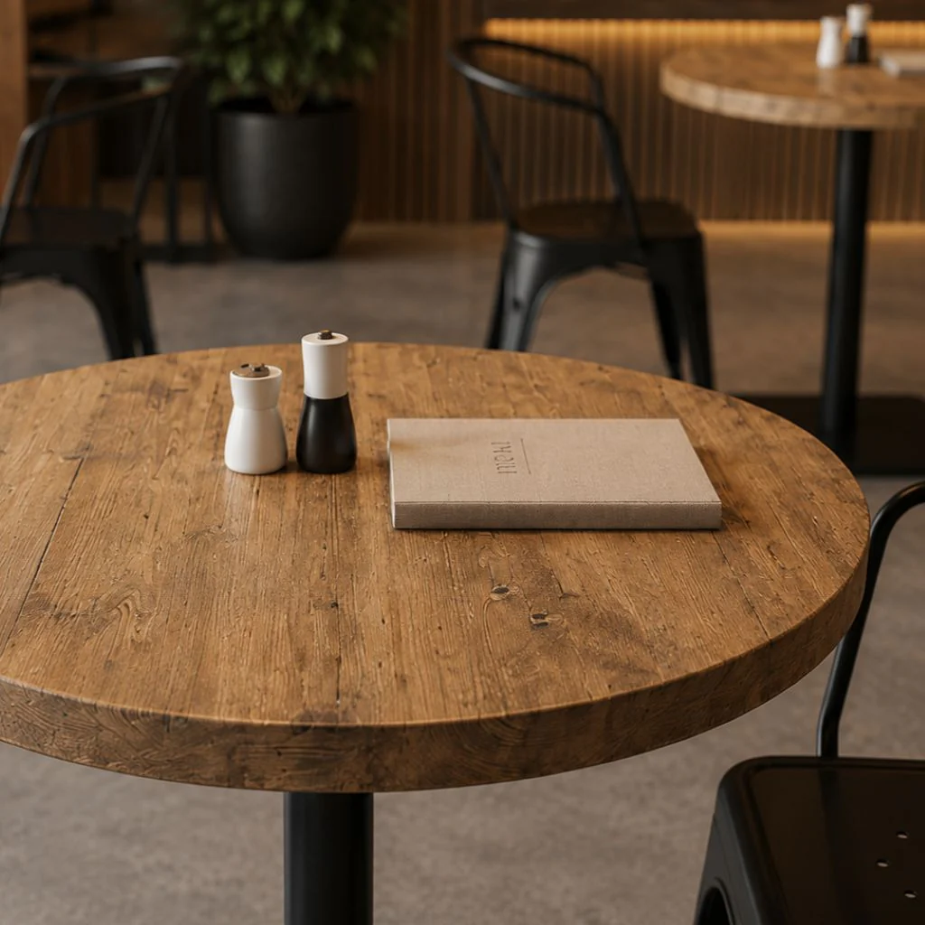 Sleek & Slender Rustic Small Round Pedestal Table - Image 2