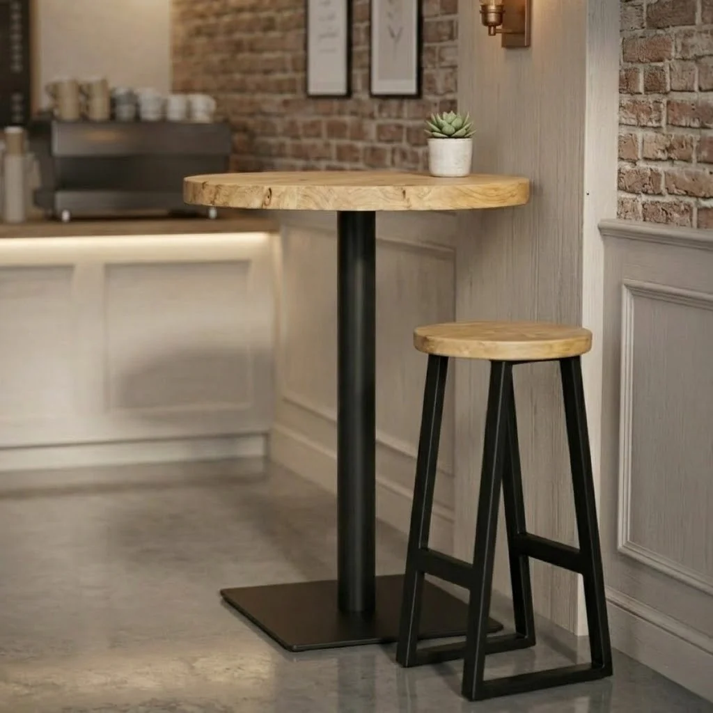Sleek & Slender Rustic Small Round Poseur Table