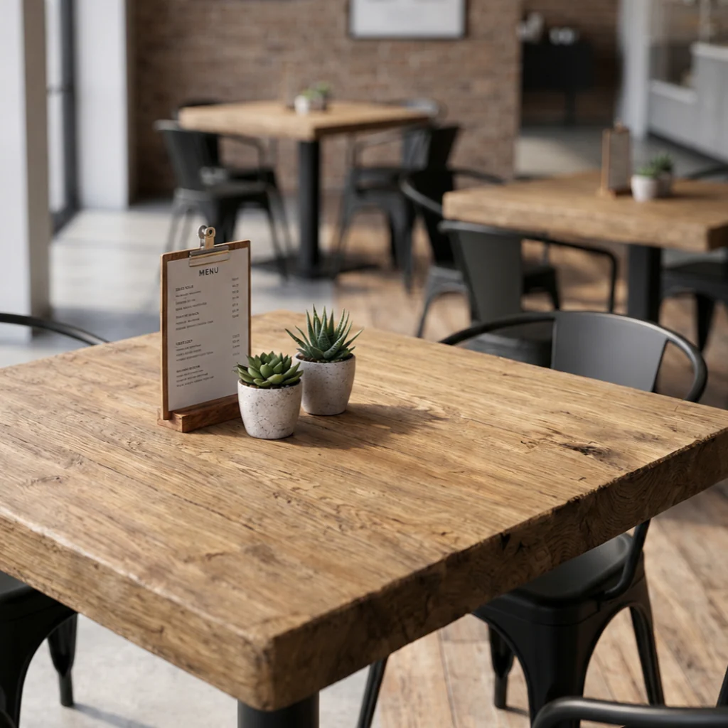 Sleek & Slender Rustic Small Square Pedestal Table - Image 2