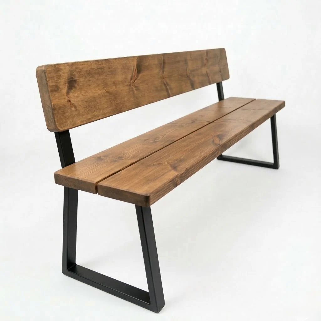 Sleek & Slender Slatted Outdoor Bench with Back - Image 3