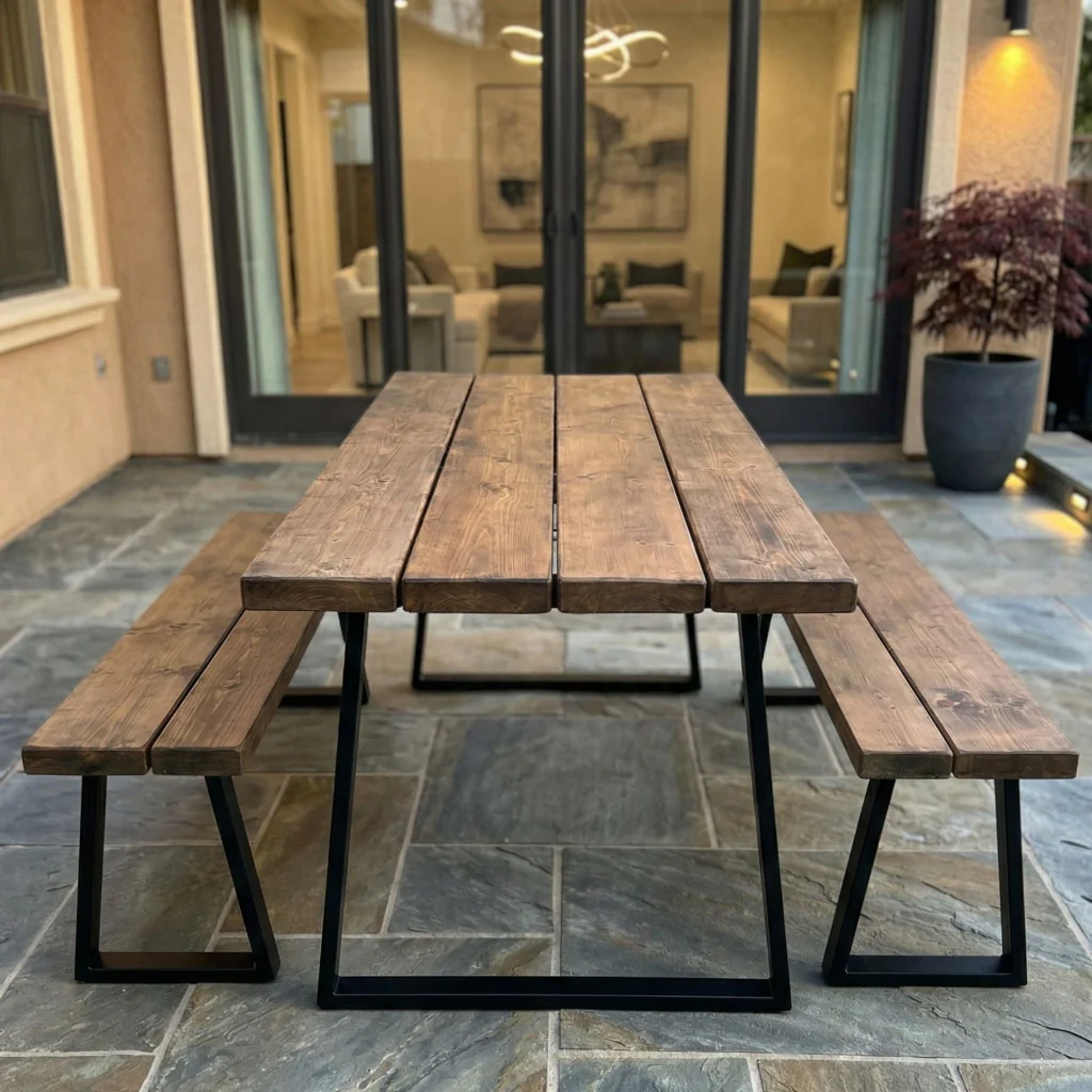 Sleek & Slender Slatted Outdoor Table - Image 3